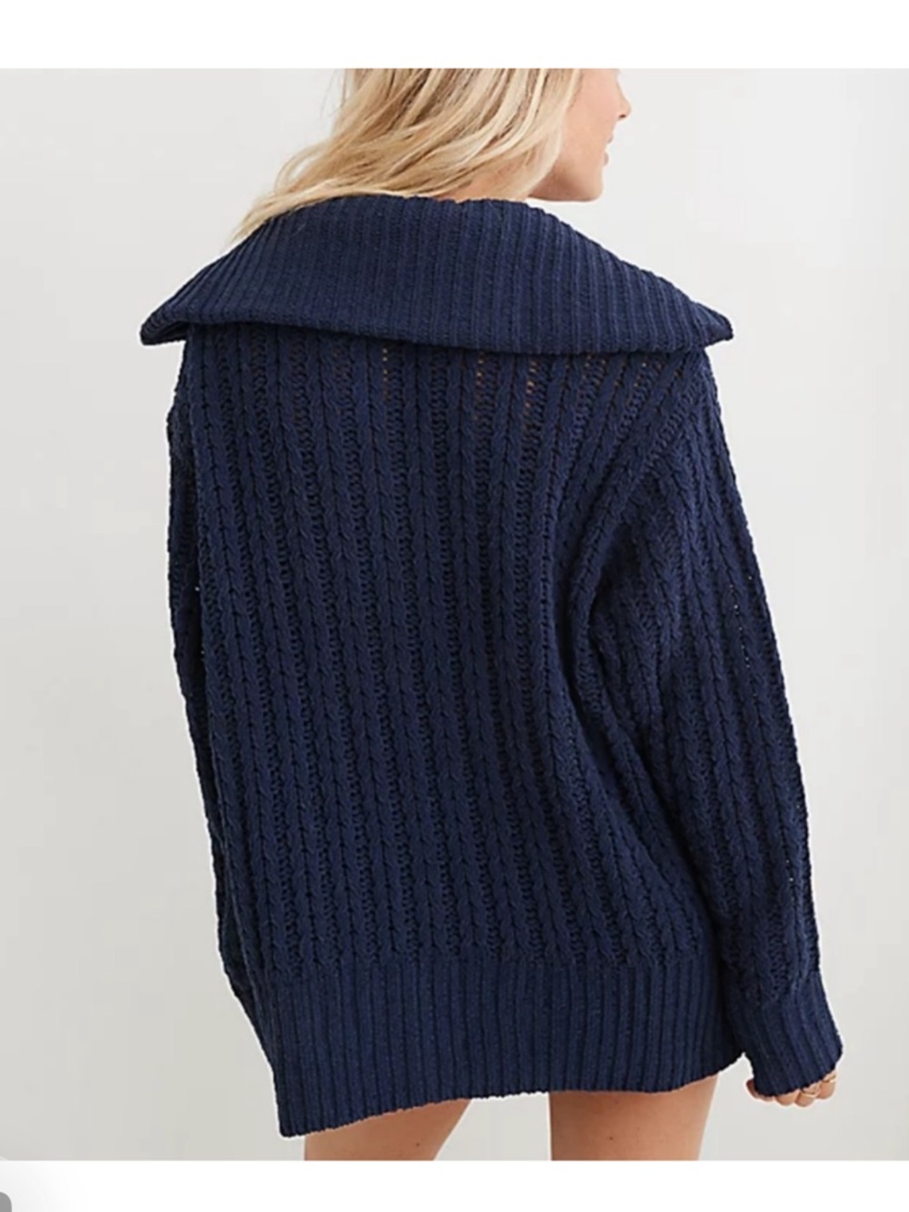 Aerie Navy Cable-Knit Half-Zip oversized Pullover Sweater - Picture 3 of 14